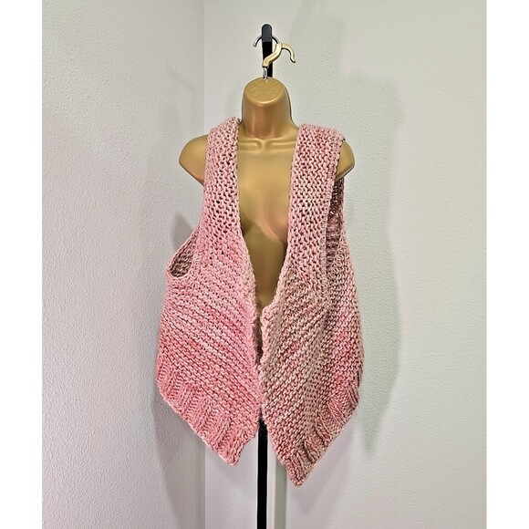 Boho Fairy Oversized Handmade Hand Knit Sweater Vest Womens 2X Pink Hippie Comfy - Picture 1 of 6